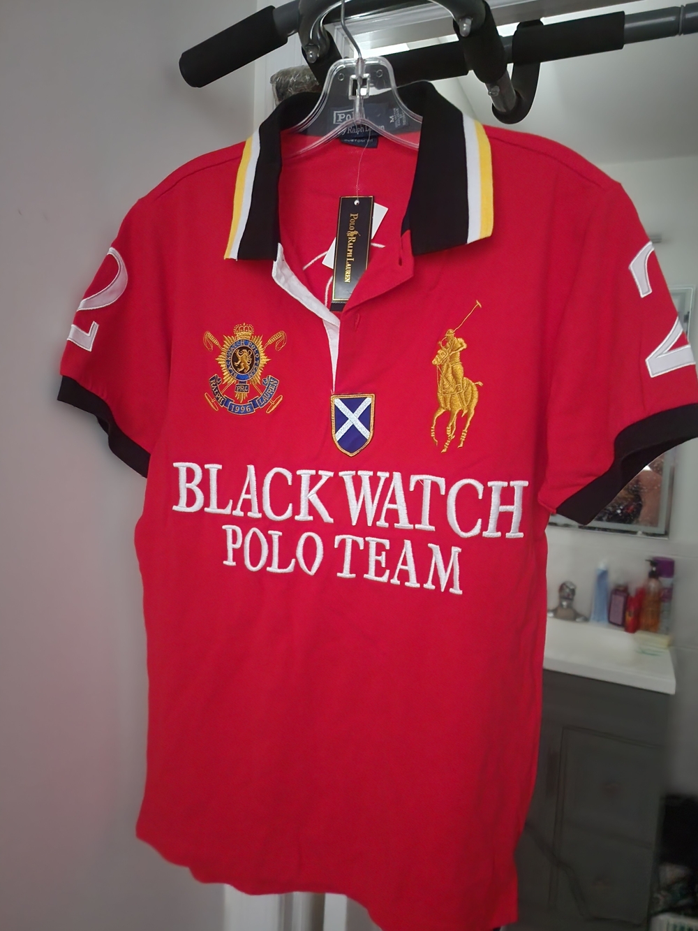 Ralph Lauren Red Black Watch Polo Team Short Sleeve Polo